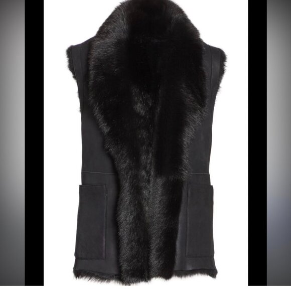 Reversible VINCE Shearling Fur Leather Vest - Picture 10 of 11